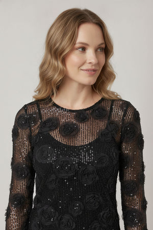 Black | Sequin Embellished Long Sleeve Top