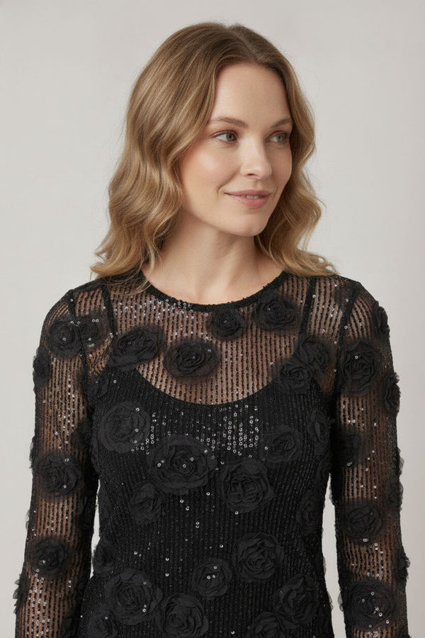 Black | Sequin Embellished Long Sleeve Top