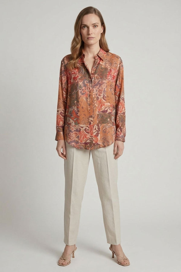 Orange | Paisley Patchwork Long Sleeve Shirt
