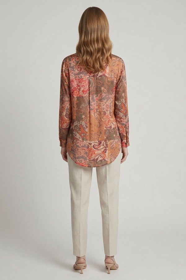 Orange | Paisley Patchwork Long Sleeve Shirt
