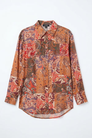 Orange | Paisley Patchwork Long Sleeve Shirt
