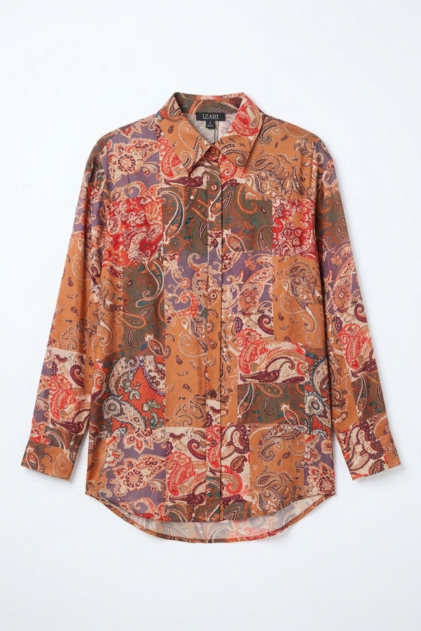 Orange | Paisley Patchwork Long Sleeve Shirt
