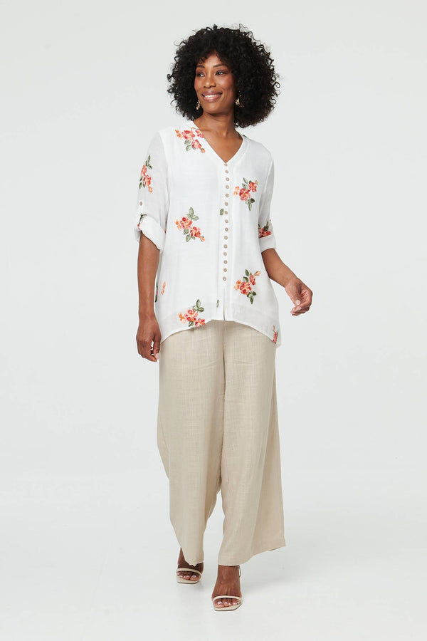 White | Floral Curve Hem Layered Blouse