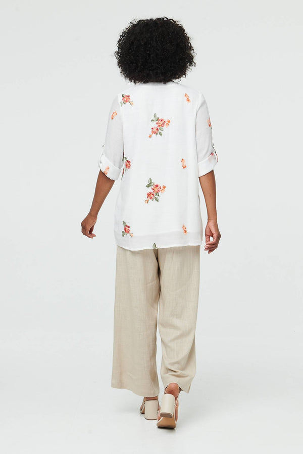 White | Floral Curve Hem Layered Blouse