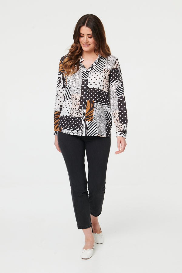 Black | Patchwork Long Sleeve Relaxed Shirt
