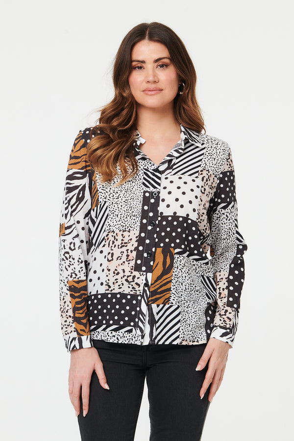 Black | Patchwork Long Sleeve Relaxed Shirt