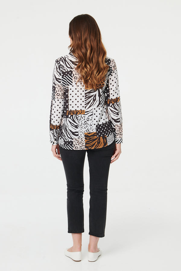 Black | Patchwork Long Sleeve Relaxed Shirt