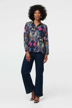 Navy | Floral Long Sleeve Relaxed Shirt