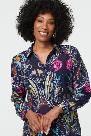 Navy | Floral Long Sleeve Relaxed Shirt