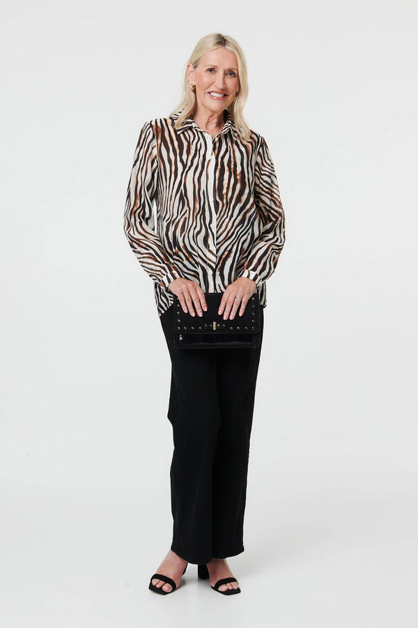 Brown | Zebra Print Long Sleeve Shirt
