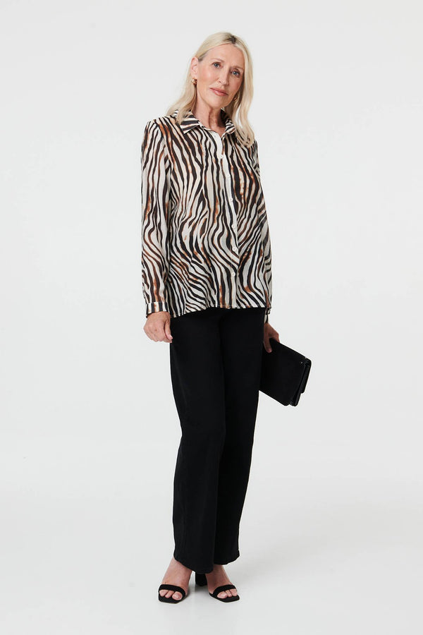 Brown | Zebra Print Long Sleeve Shirt
