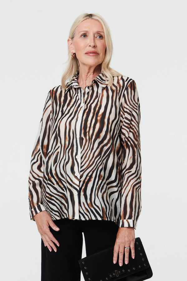 Brown | Zebra Print Long Sleeve Shirt
