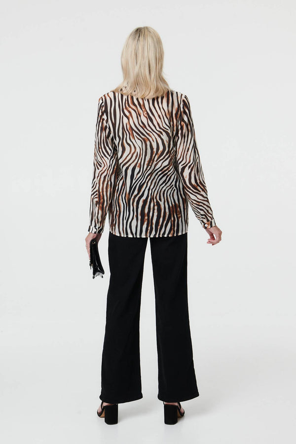 Brown | Zebra Print Long Sleeve Shirt
