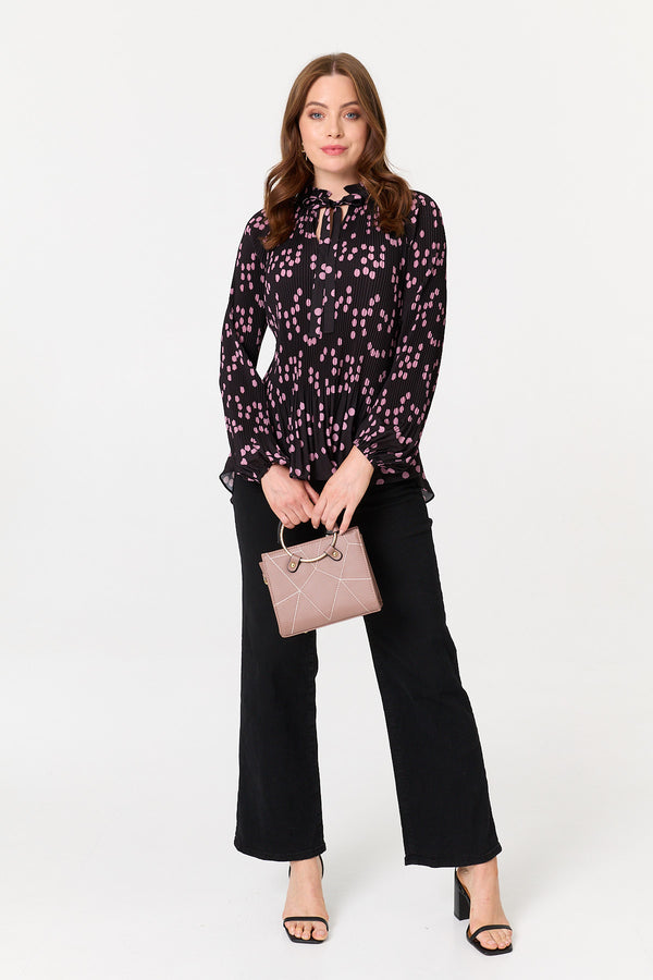 Pink | Spotty Print Long Sleeve Pleated Blouse