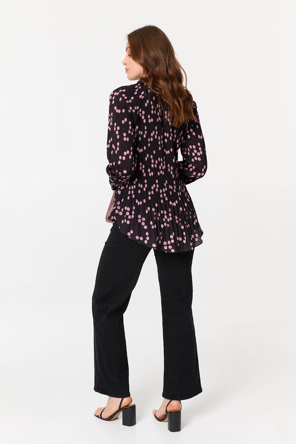 Pink | Spotty Print Long Sleeve Pleated Blouse