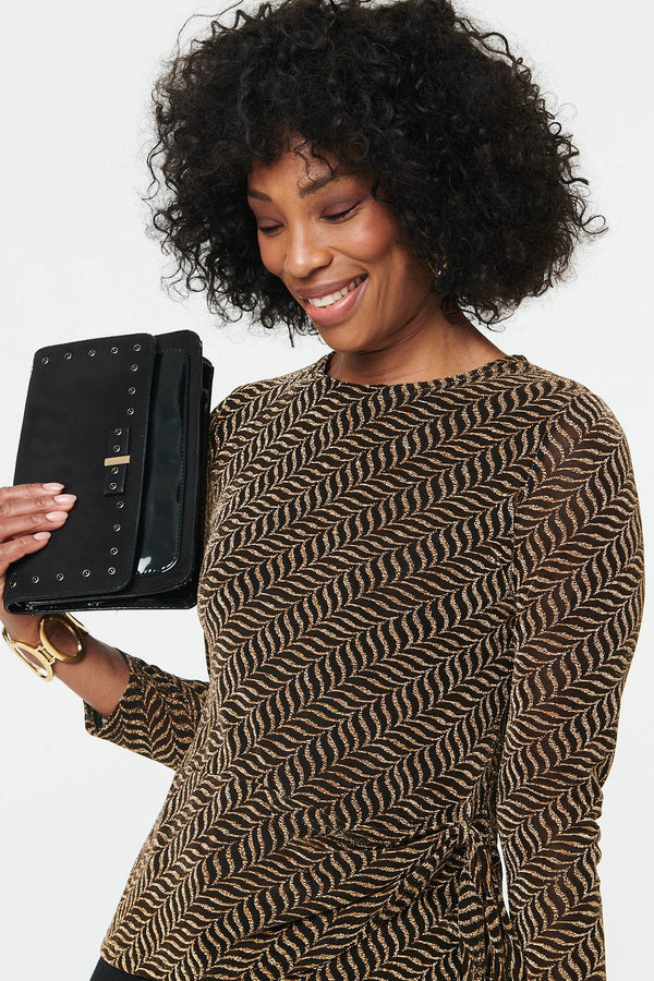 Gold | Abstract Long Sleeve Tie Waist Top
