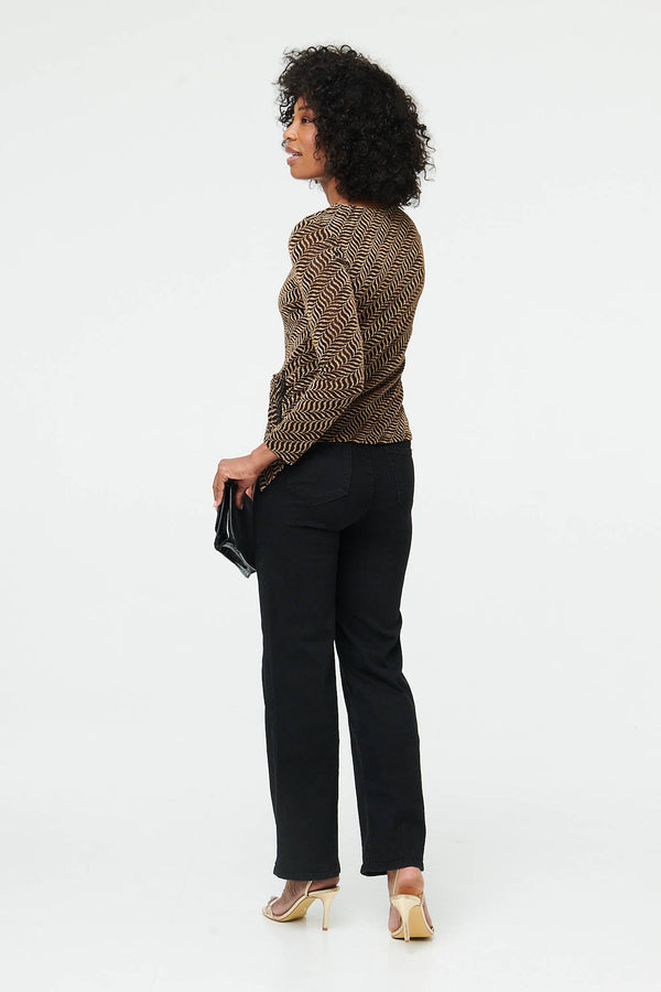 Gold | Abstract Long Sleeve Tie Waist Top