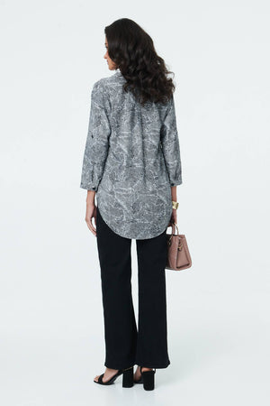 Black | Abstract 3/4 Sleeve Collarless Blouse