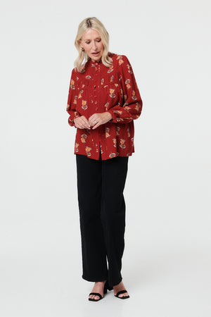 Rust | Floral High Neck Long Sleeve Shirt