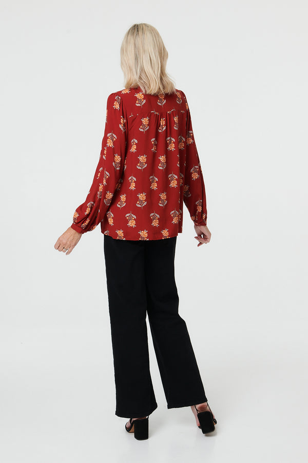 Rust | Floral High Neck Long Sleeve Shirt