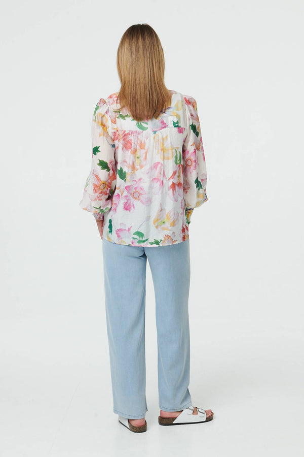 White | Lace Trim Collared Long Sleeve Shirt