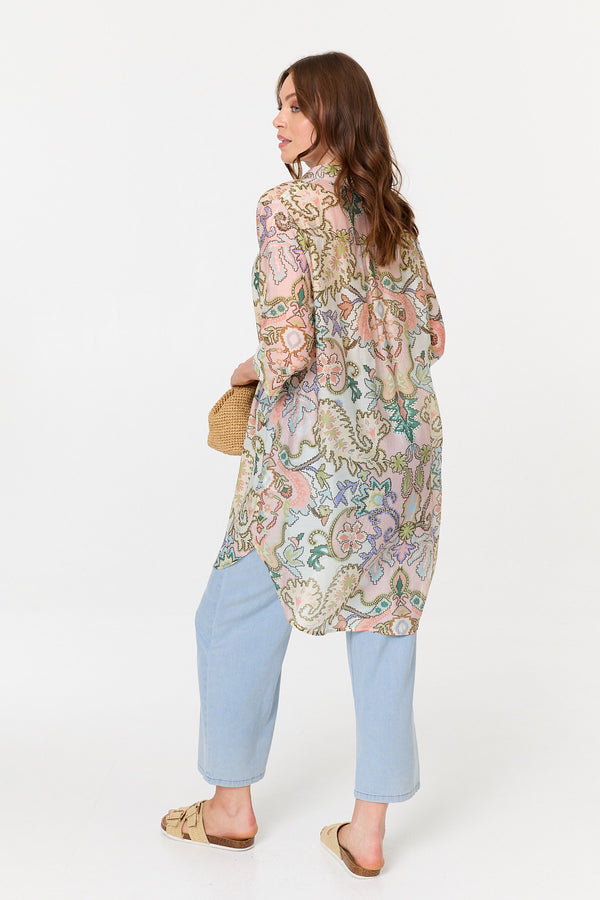 Pink | Printed 3/4 Sleeve Relaxed Tunic Shirt
