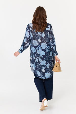 Navy | Floral Longline Long Sleeve Shirt

