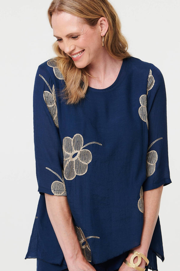 Navy | Embroidered Texture Layered Blouse