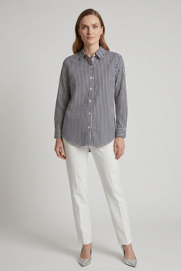Navy | Striped Sparkle Detail Long Sleeve Shirt
