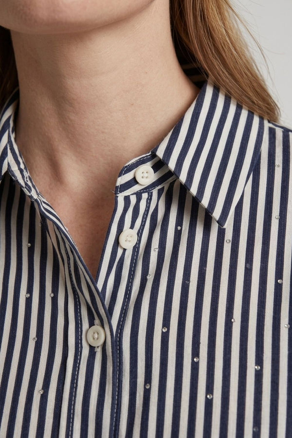 Navy | Striped Sparkle Detail Long Sleeve Shirt
