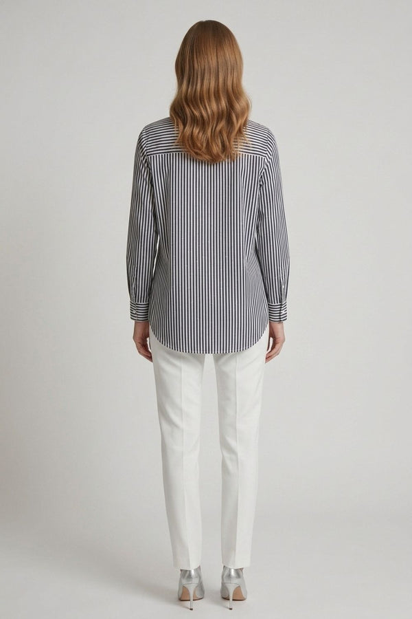 Navy | Striped Sparkle Detail Long Sleeve Shirt
