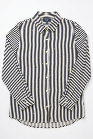 Navy | Striped Sparkle Detail Long Sleeve Shirt
