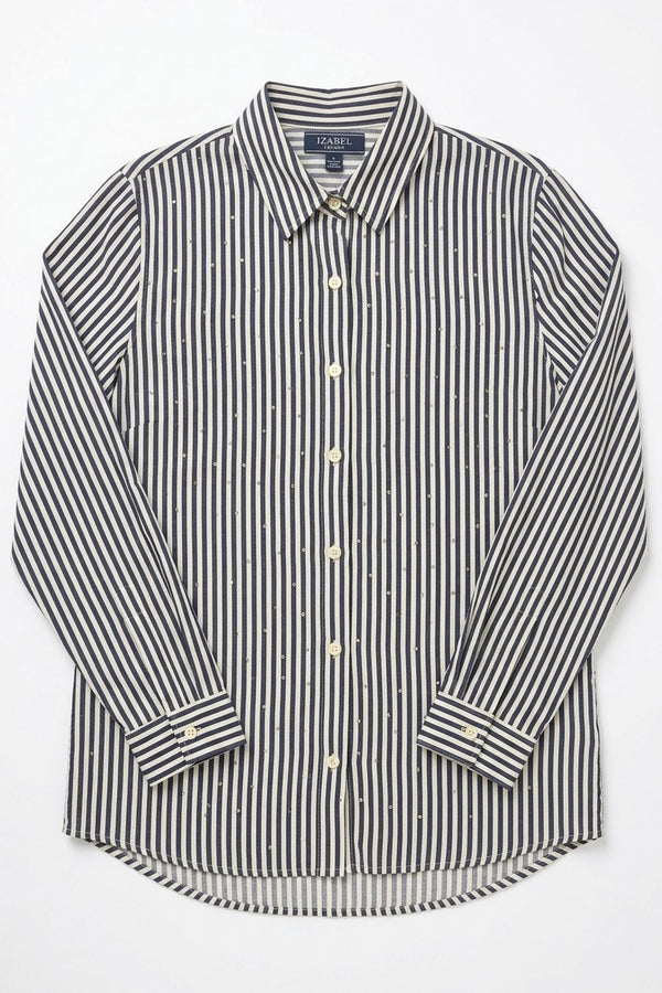 Navy | Striped Sparkle Detail Long Sleeve Shirt
