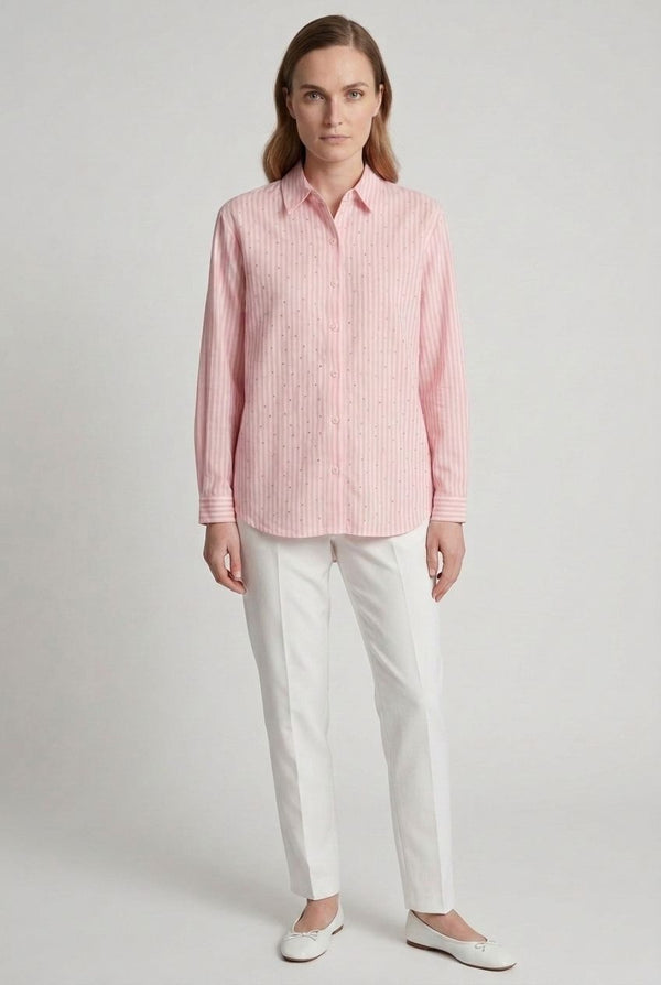 Pink | Striped Sparkle Detail Long Sleeve Shirt
