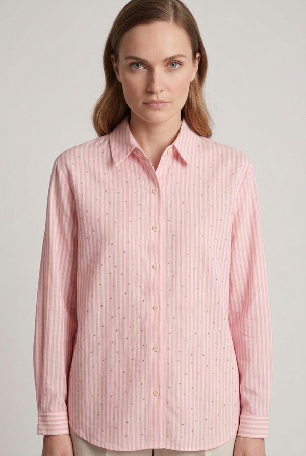 Pink | Striped Sparkle Detail Long Sleeve Shirt

