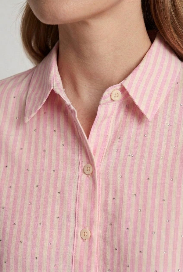 Pink | Striped Sparkle Detail Long Sleeve Shirt
