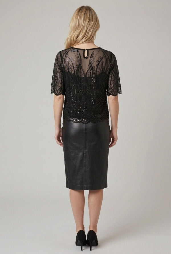 Black | Sequin Embellished Semi Sheer Top