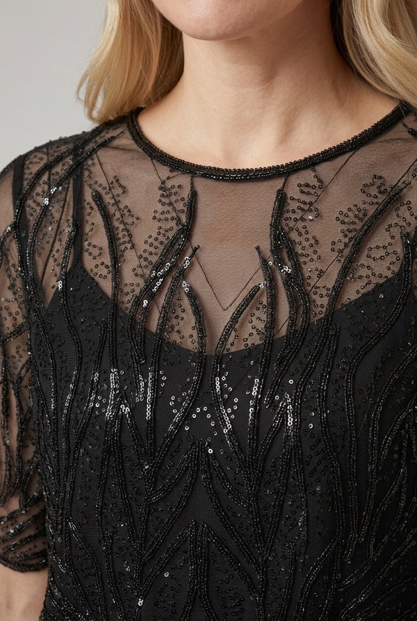 Black | Sequin Embellished Semi Sheer Top