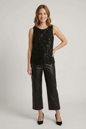 Black | Bead Embellished Layered Sleeveless Top