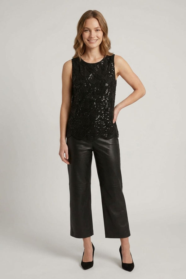Black | Bead Embellished Layered Sleeveless Top