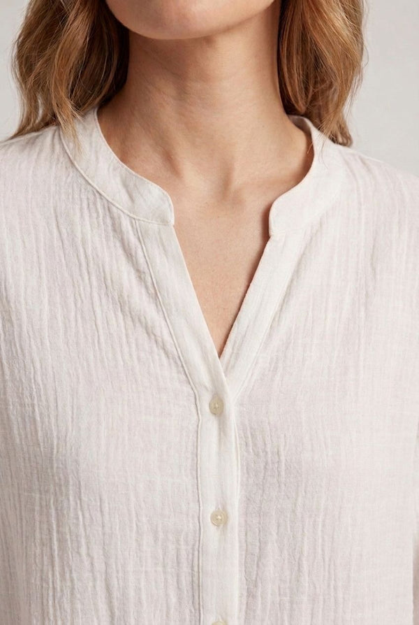 White | Relaxed Collarless 3/4 Sleeve Shirt
