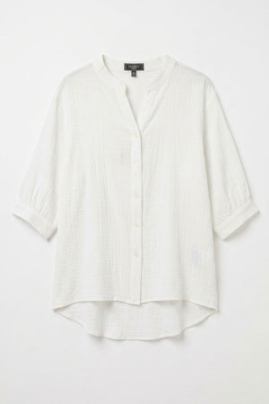 White | Relaxed Collarless 3/4 Sleeve Shirt
