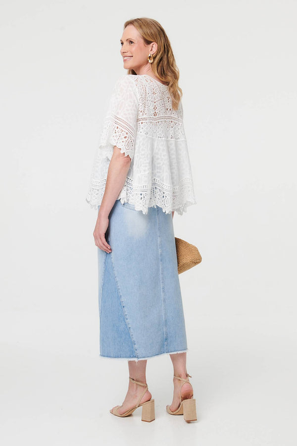 White | Crochet Lace Texture Relaxed Blouse