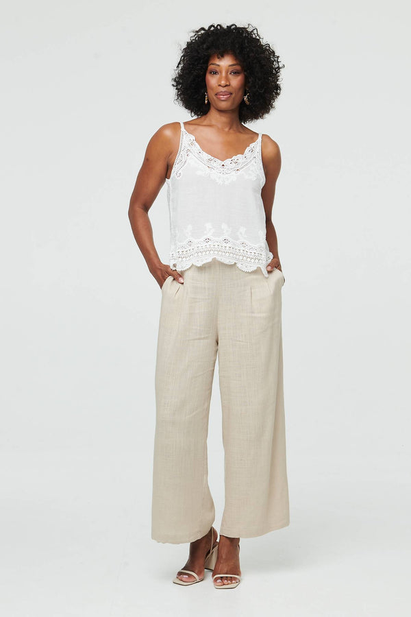 White | Lace Trim Sleeveless Cami Top