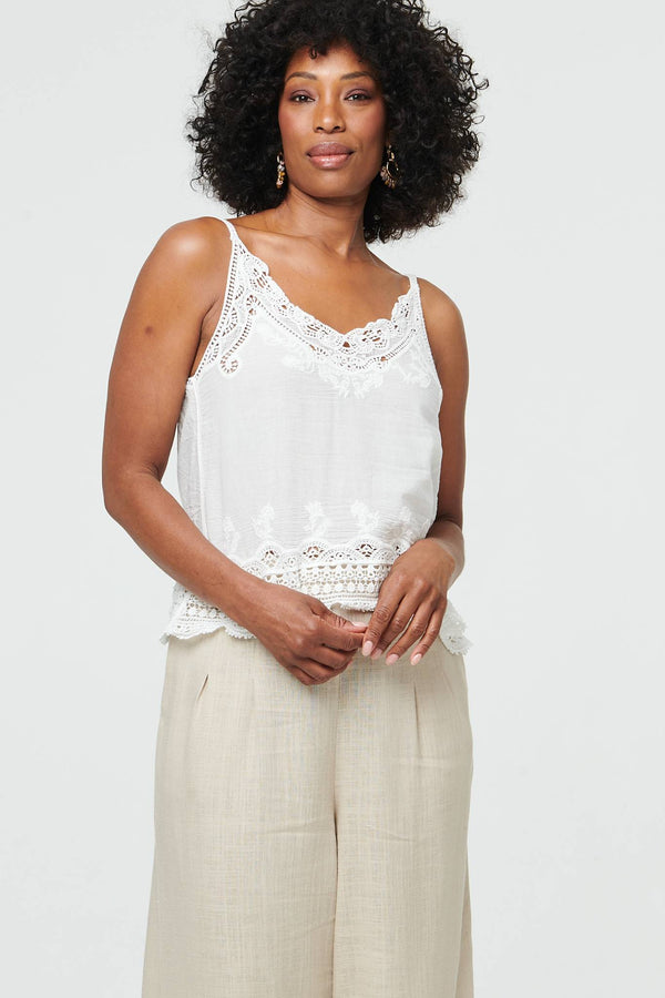 White | Lace Trim Sleeveless Cami Top