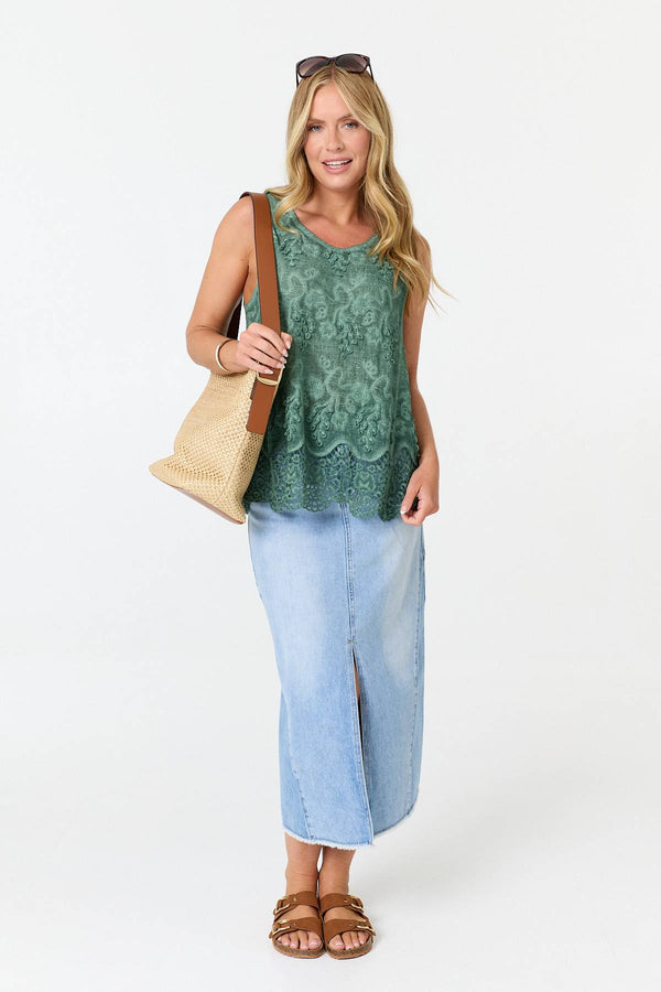 Green | Crochet Textured Sleeveless Top