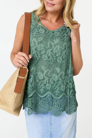 Green | Crochet Textured Sleeveless Top