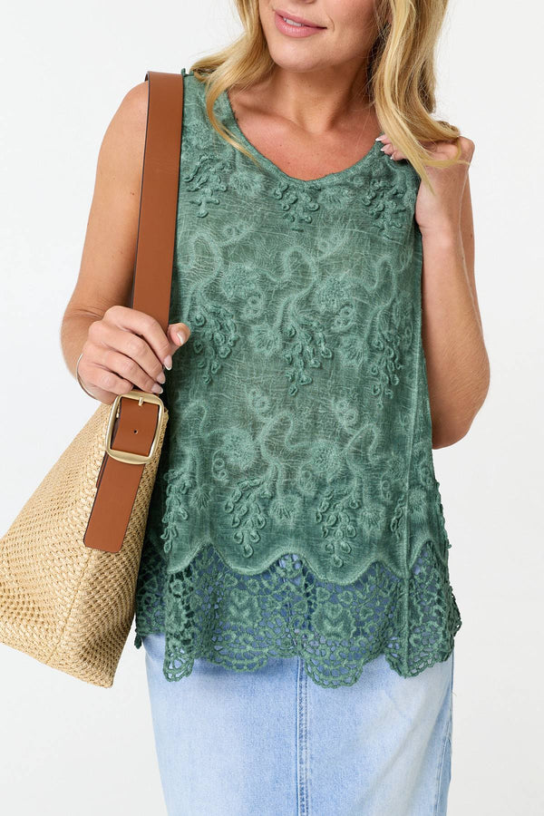Green | Crochet Textured Sleeveless Top