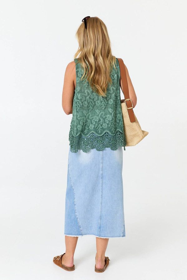 Green | Crochet Textured Sleeveless Top