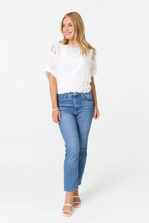 White | Embroidered Crochet Texture Blouse